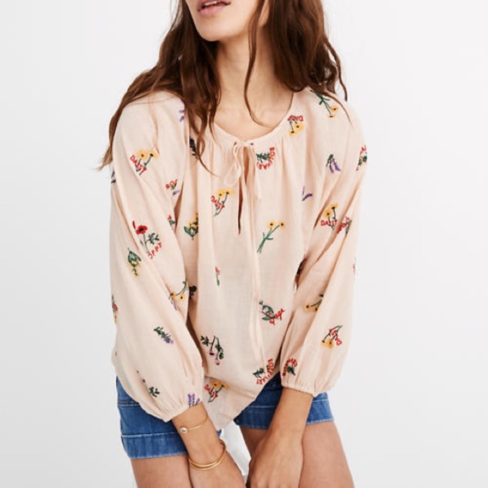 Madewell Floral Embroidered Peasant Top